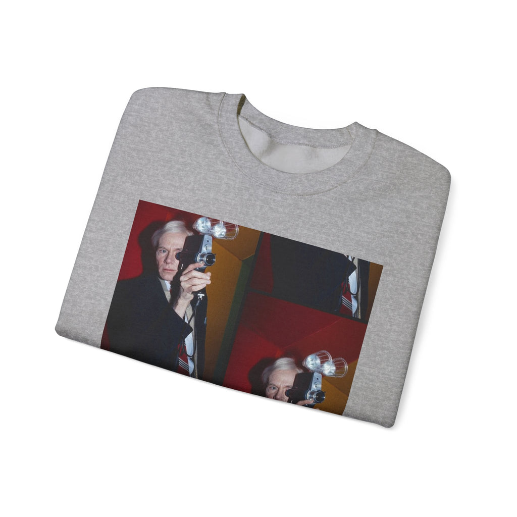 Crewneck Sweatshirt with Vintage Andy Warhol Camera Pop Art — Retro Photographer Portrait Design