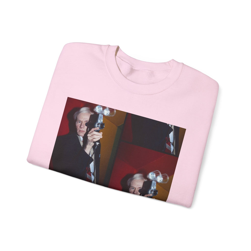 Crewneck Sweatshirt with Vintage Andy Warhol Camera Pop Art — Retro Photographer Portrait Design