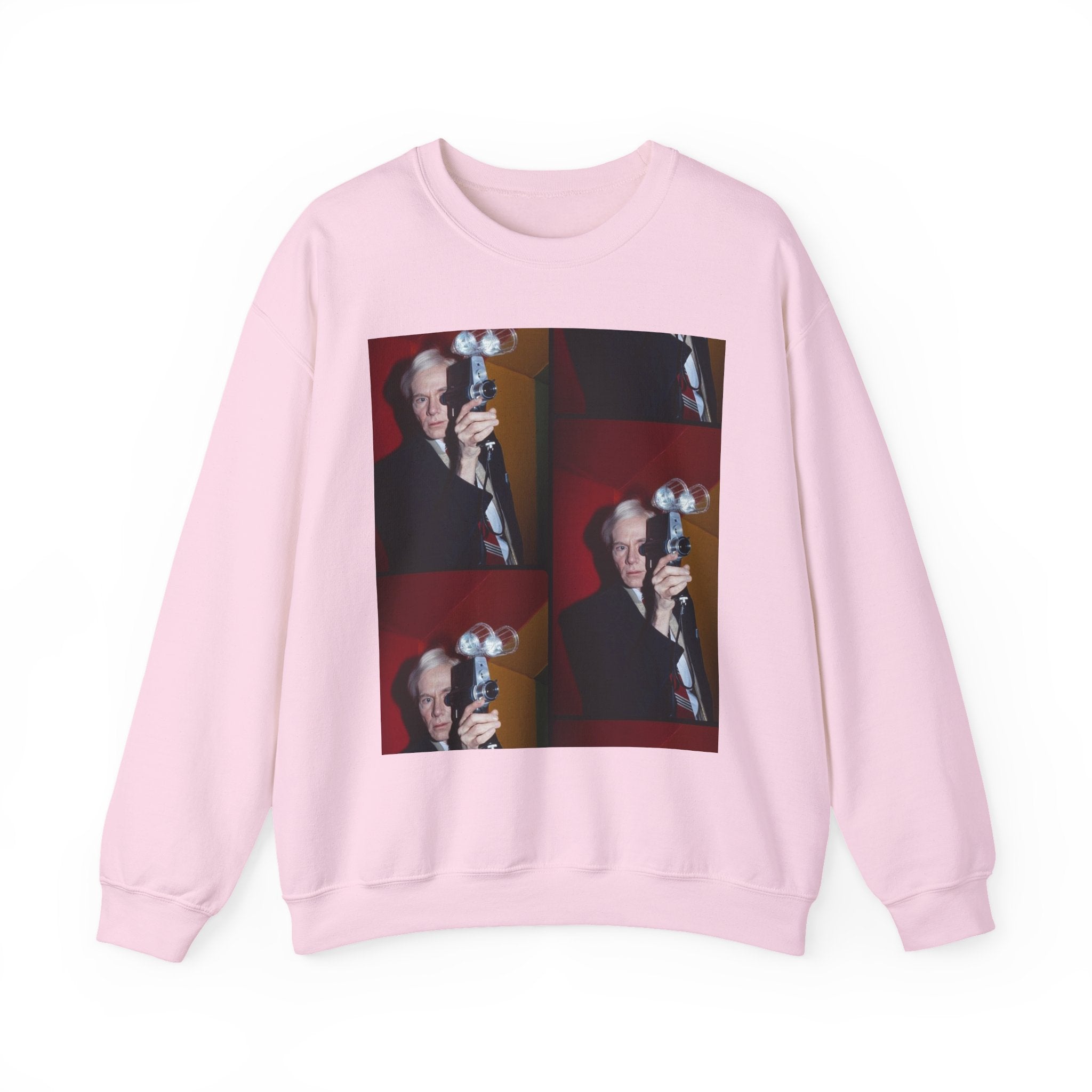 Crewneck Sweatshirt with Vintage Andy Warhol Camera Pop Art — Retro Photographer Portrait Design