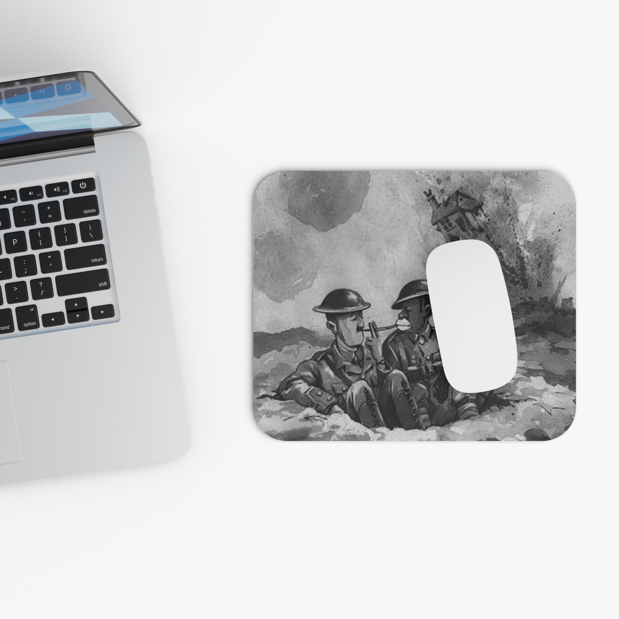 Vintage WWI Soldiers Scene Mouse Pad — Retro Trench Warfare Desk Mat