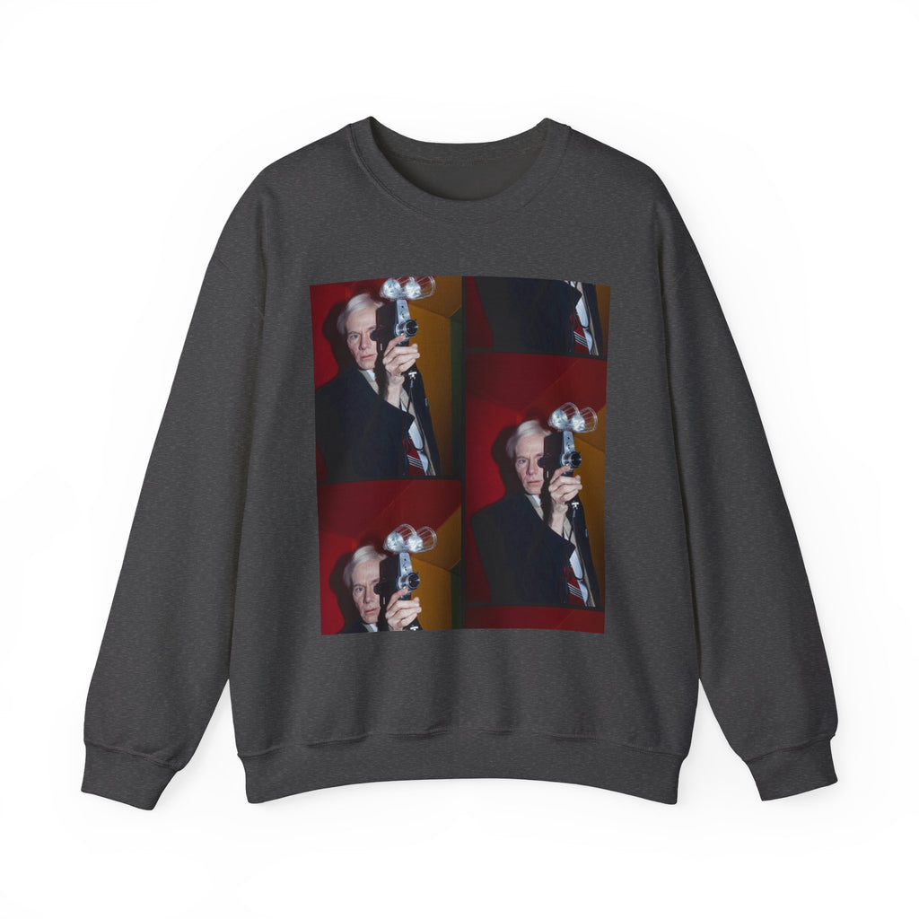 Crewneck Sweatshirt with Vintage Andy Warhol Camera Pop Art — Retro Photographer Portrait Design