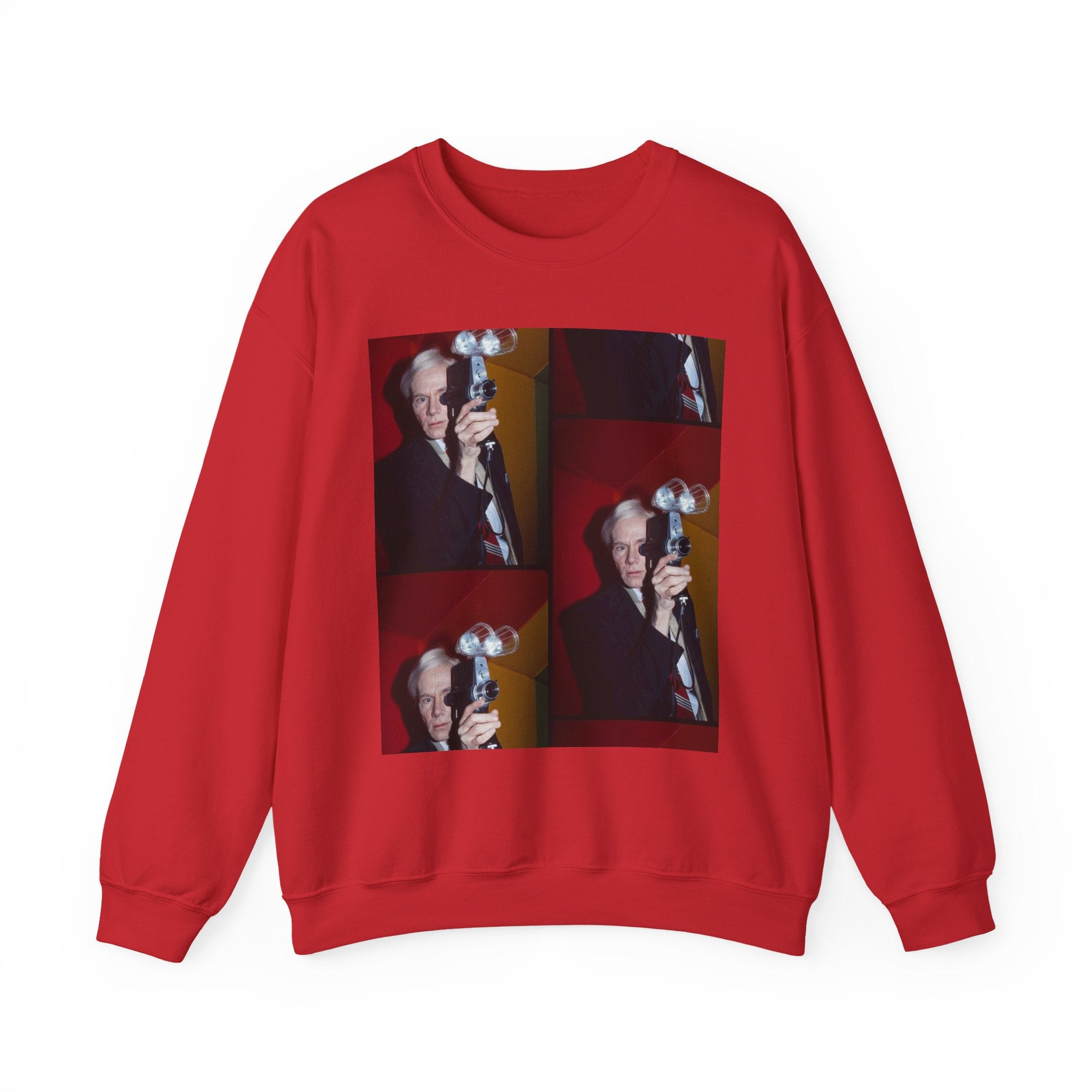 Crewneck Sweatshirt with Vintage Andy Warhol Camera Pop Art — Retro Photographer Portrait Design