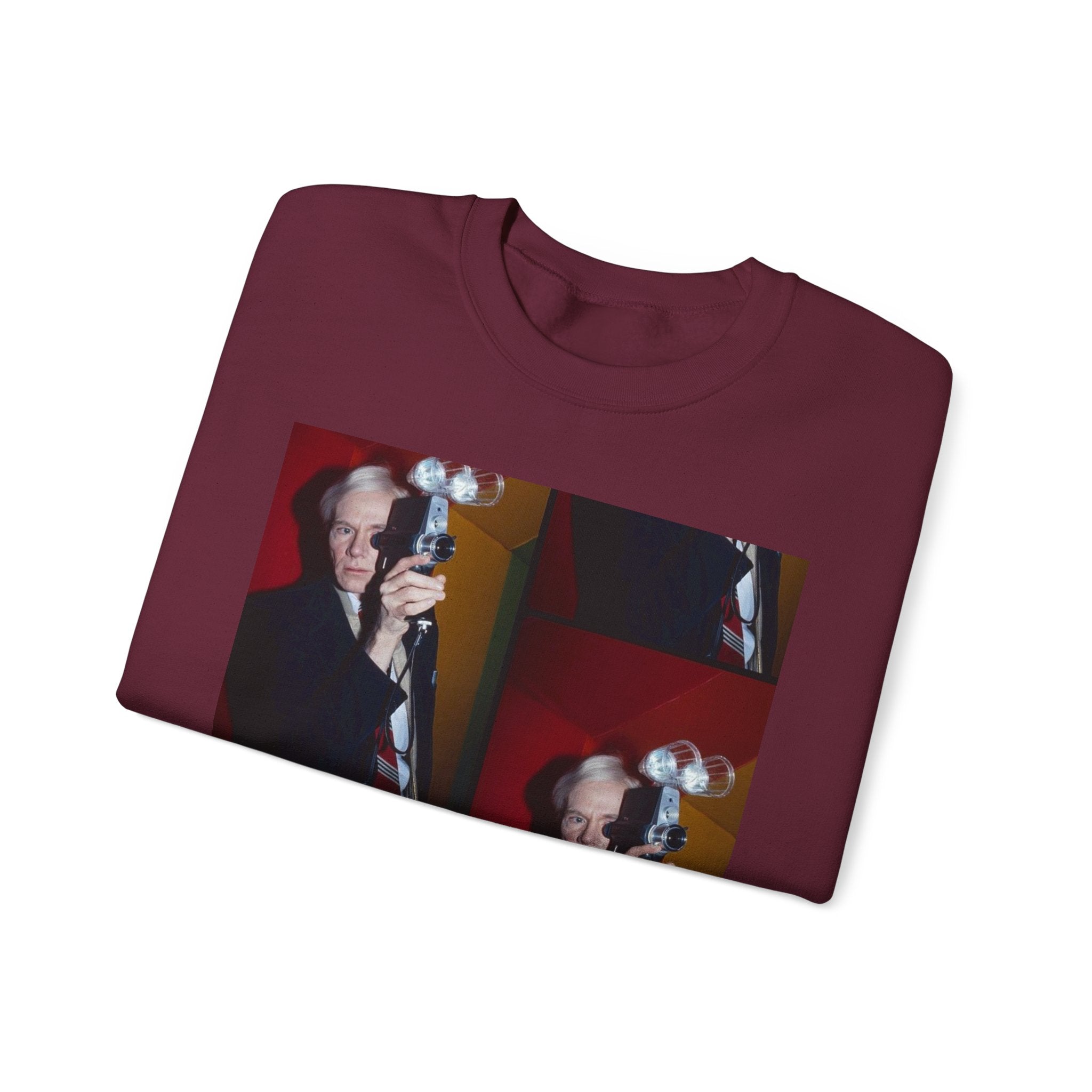 Crewneck Sweatshirt with Vintage Andy Warhol Camera Pop Art — Retro Photographer Portrait Design